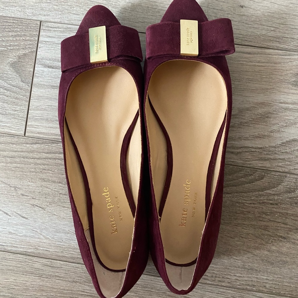 Kate Spade Norah Suede Burgundy Ballet Flats Size 6 - Picture 2 of 5